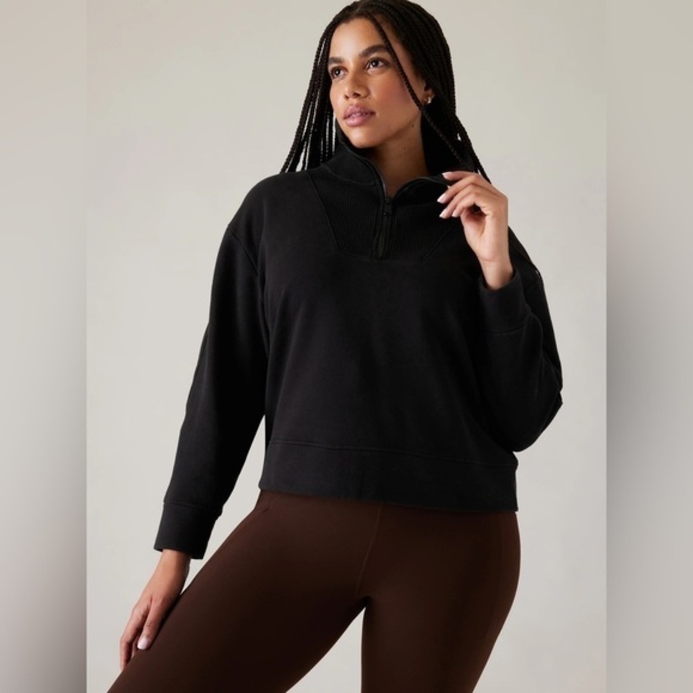 ATHLETA BLACK RETROPLUSH REVIVE HALF ZIP SWEATSHIRT SIZE M